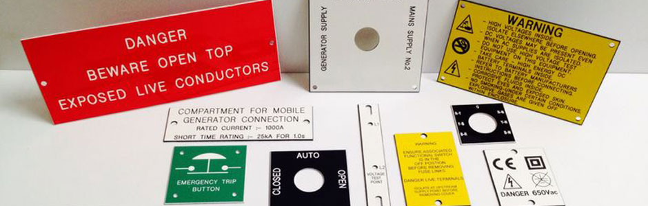 Control panel and warning sign engraved labels