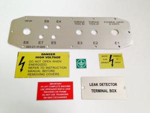 Control panel labelling, warning signs